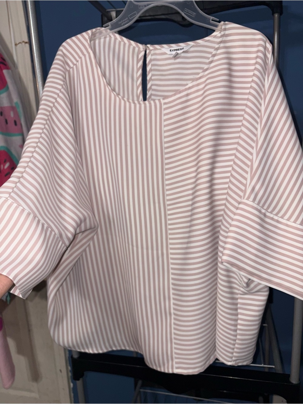 Express Striped Blouson Top in Light Pink and White